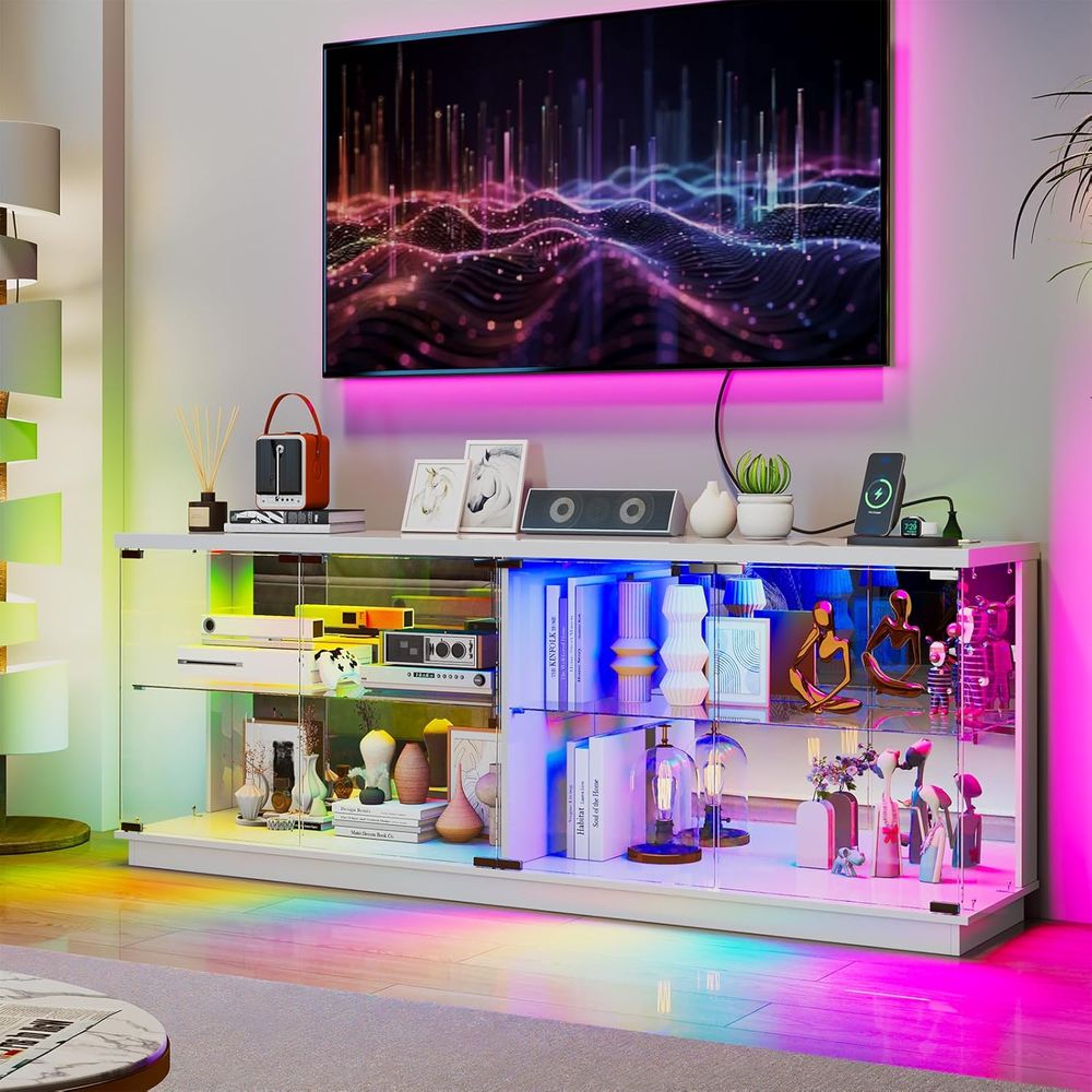 Glass Cabinet Display - حامل تلفزيون زجاجي 71 بوصة مع